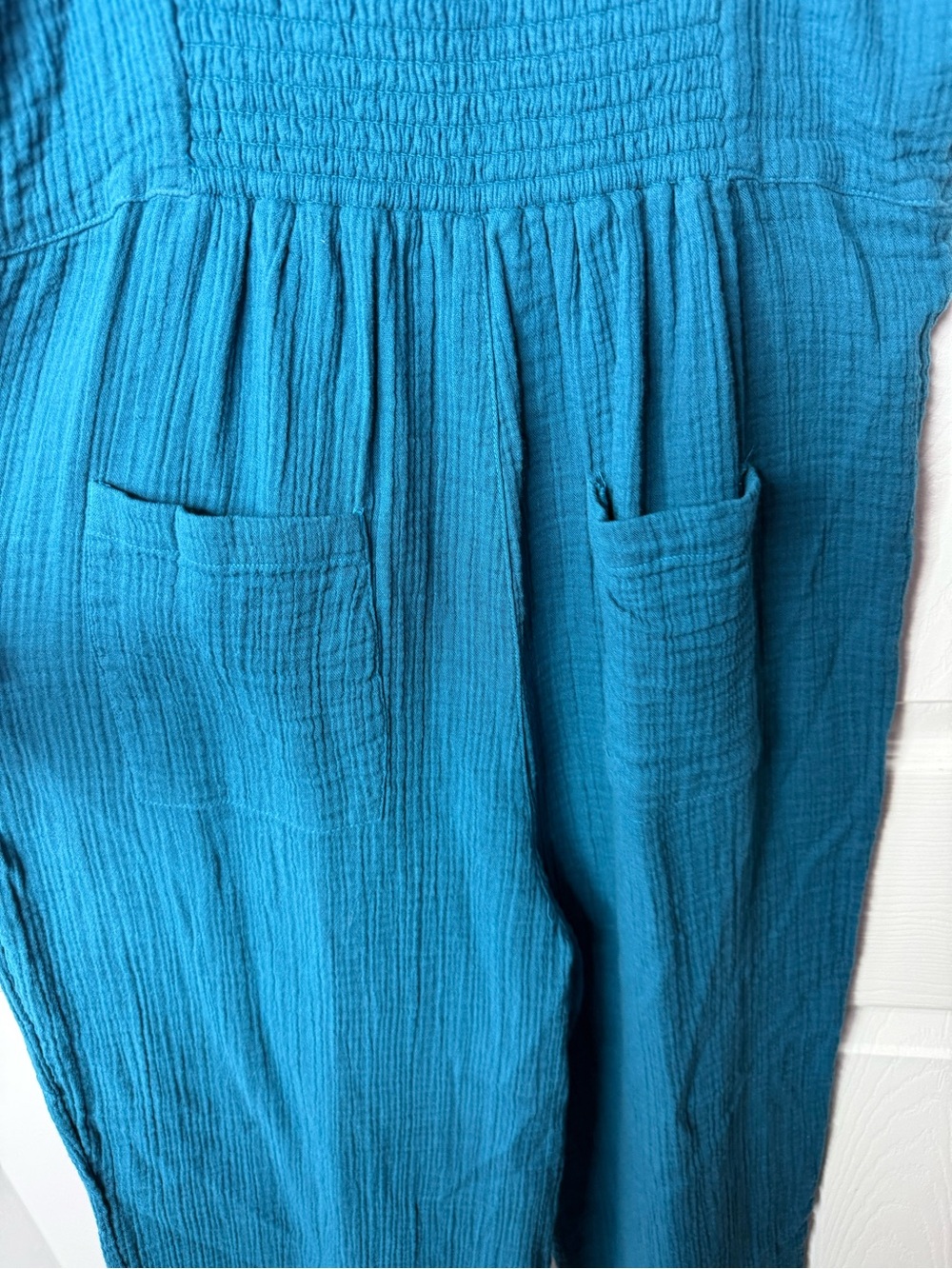 CARVE DESIGNS Women's Knox Gauze Junpsuit Turquoise Blue Organic Cotton Medium - Picture 7 of 11